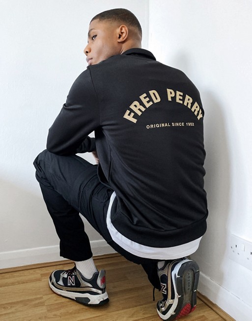 Fred Perry back logo zip through track jacket in black