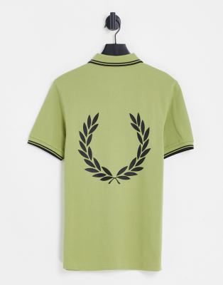 Fred Perry back print polo shirt exclusive to ASOS in green