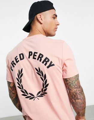 Fred Perry back print t-shirt exclusive to asos in pink
