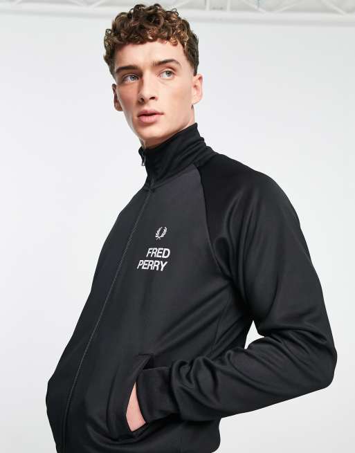 Fred Perry back print track jacket in black Exclusive to ASOS