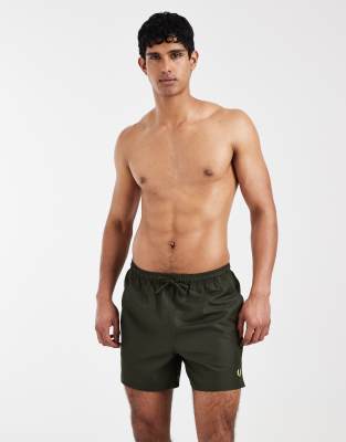 Badeshorts in Khaki mit Kordelzug und Logo-Grün Grün M