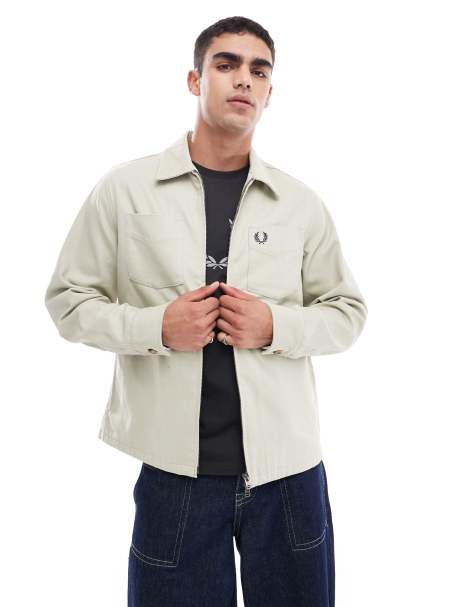 Fred Perry – Beige, långärmad overshirt i twill med dragkedja - view 1