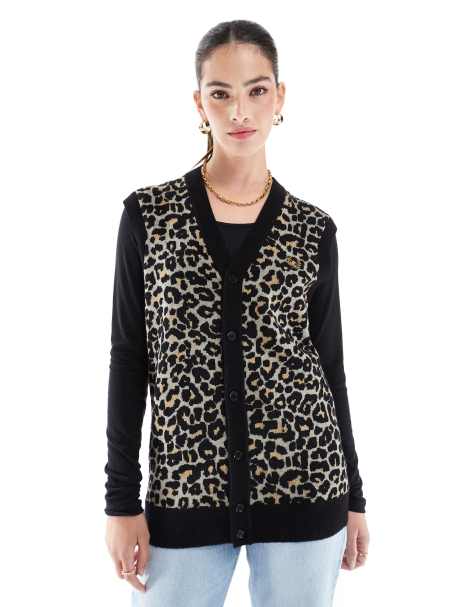 Fred Perry - Beige oversized top med leopardprint i strik - view 1