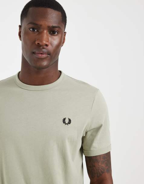 Fred Perry – Beżowy T-shirt z lamówką i logo - view 1