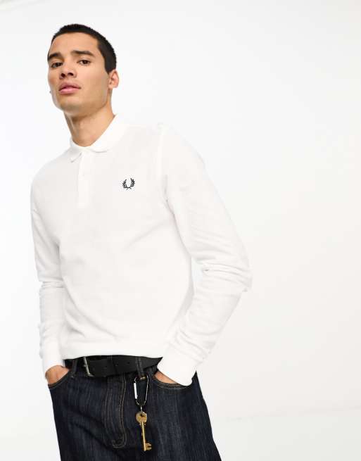 Fred Perry – Biała gładka koszulka polo z długimi rękawami, 2 z 4