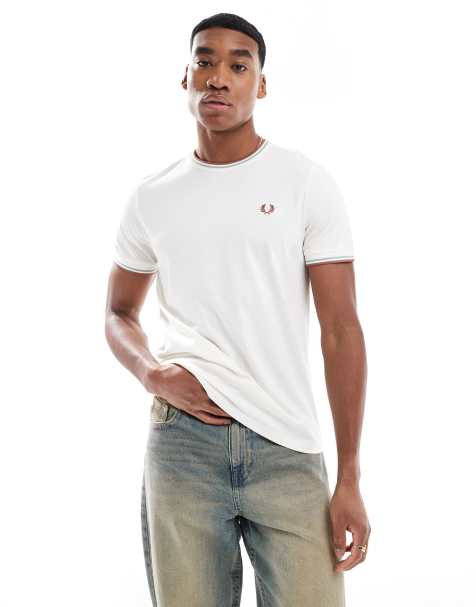 Fred Perry – Biała koszulka z podwójną ozdobną lamówką - view 1
