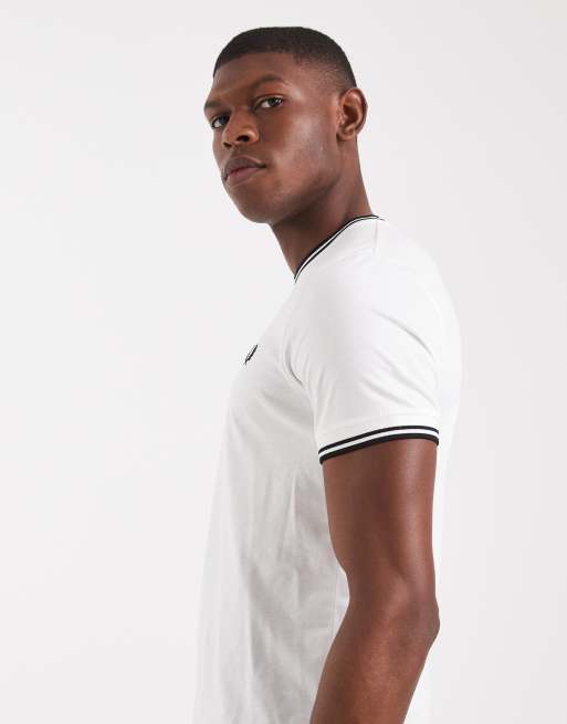 Fred Perry – Biała koszulka z podwójną ozdobną lamówką, 4 z 5