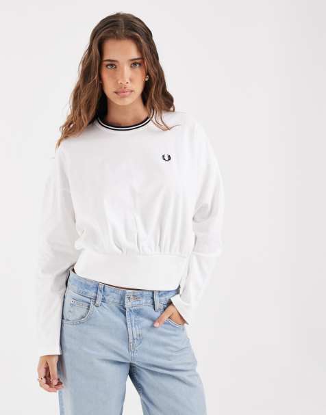 Fred Perry biały T-shirt z długim rękawem i podwójnym paskiem - view 1