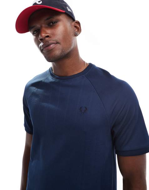 Fred Perry – Blå t-shirt i jacquardvävd piké - view 1