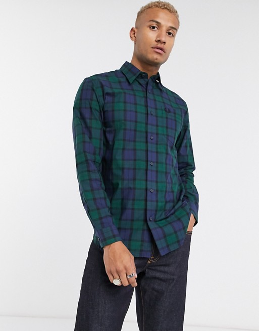 Fred Perry blackwatch check button down shirt in green and navy