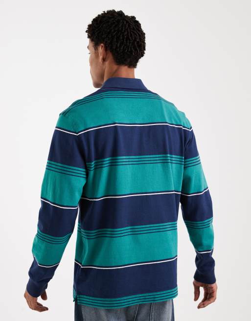 Fred Perry – Blårandig pikétröja i kraftigt material med långa ärmar och logga, 3 av 5