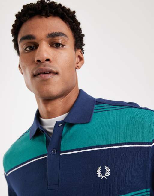Fred Perry – Blårandig pikétröja i kraftigt material med långa ärmar och logga, 5 av 5