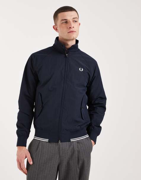 Fred Perry - Blouson Harrington effet froissé à logo et ourlet à liseré - Bleu marine - view 1