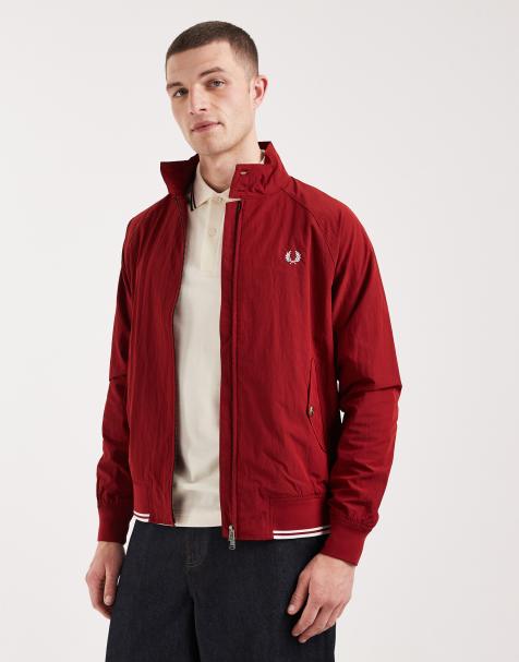 Fred Perry - Blouson Harrington effet froissé avec logo et ourlet à liserés - Rouge - view 1