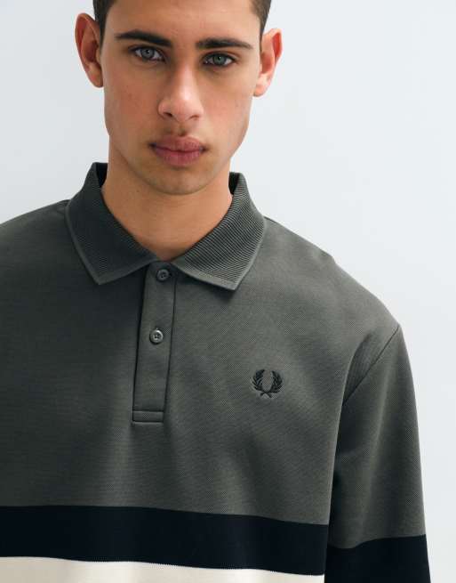 Fred Perry bluza z kołnierzykiem w kolorowe bloki w kolorze zielonym i ecru, 2 z 5