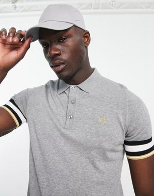 Fred Perry bold cuff knitted polo shirt in grey