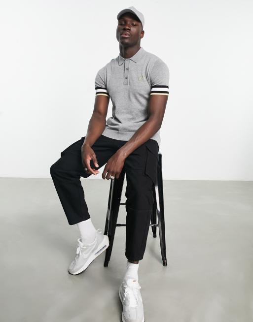 Fred Perry bold cuff knitted polo shirt in grey ASOS