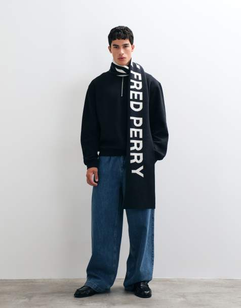 Fred Perry bold text scarf in navy - view 1