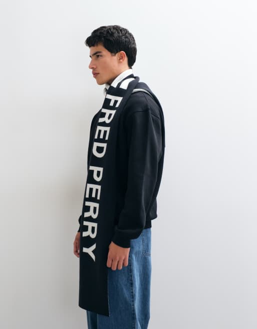 Fred Perry bold text scarf in navy, 2 of 3