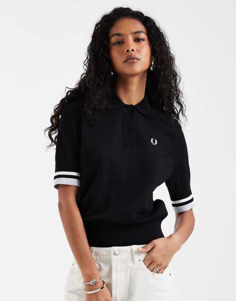 Fred Perry bold tipped knitted polo shirt in black - view 1
