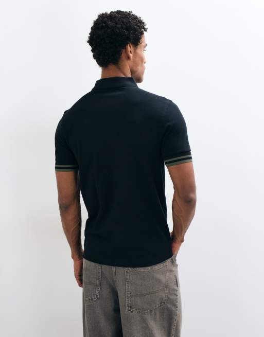 Fred Perry bold tipped zip polo shirt in black , 3 of 5