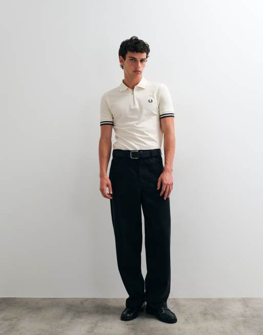 Fred Perry bold tipped zip polo shirt in ecru, 2 of 5