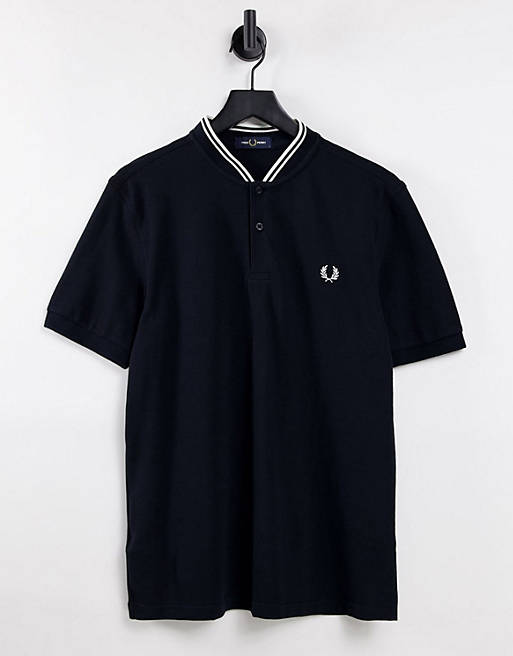 Fred Perry bomber collar pique polo shirt in black