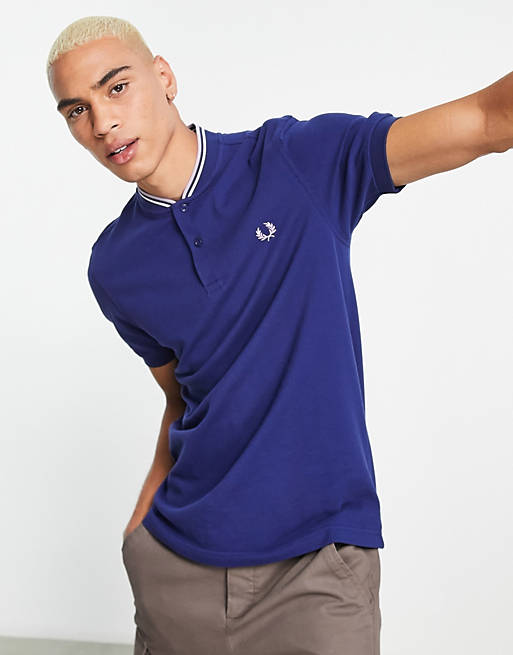 Fred Perry bomber collar polo shirt in blue