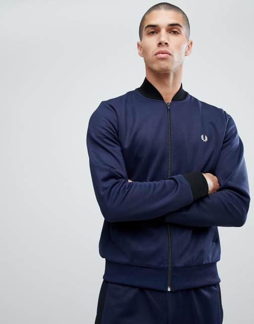 Fred Perry Bomber Neck Track Jacket In Blue Asos