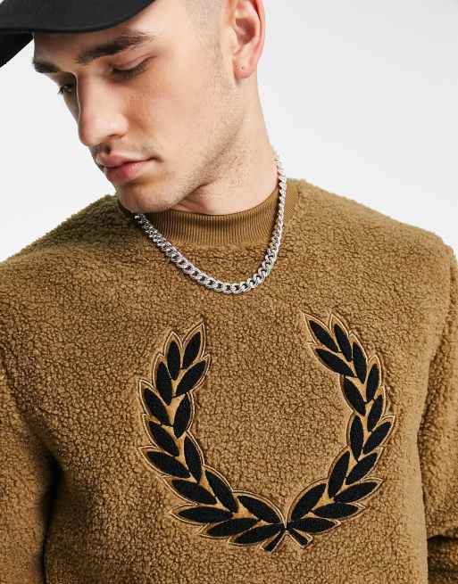 Fred Perry borg fleece logo sweat in stone