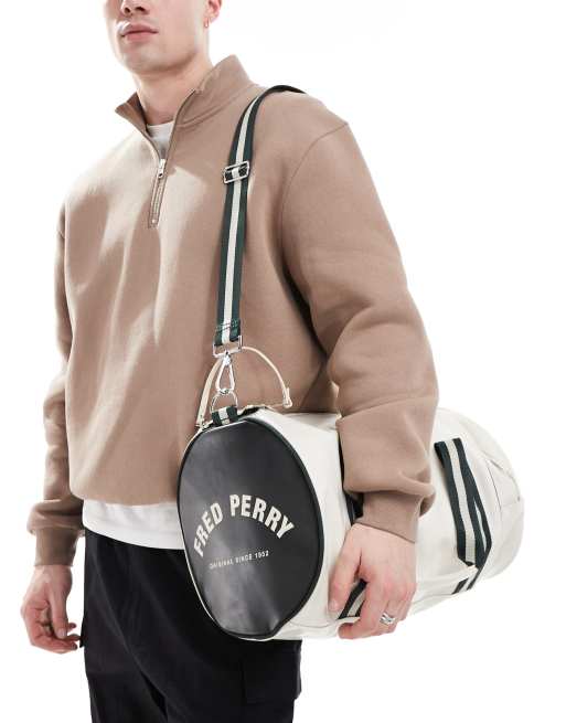 Fred Perry - Borsa cilindrica classica color bianco sporco e verde