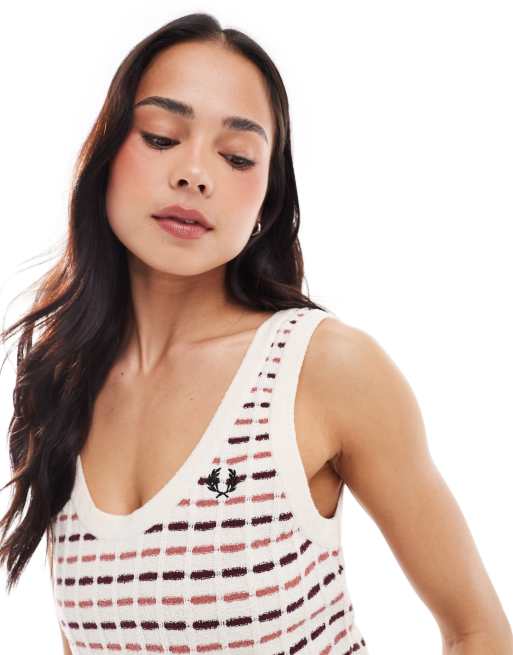 Fred Perry boucle knitted dress in ecru/pink, 2 of 4