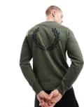 [Fred Perry] Fred Perry boucle laurel wreath knitted jumper in khaki green S Green