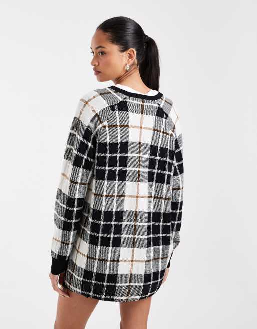 Fred Perry boucle tartan cardigan in ecru, 4 of 4