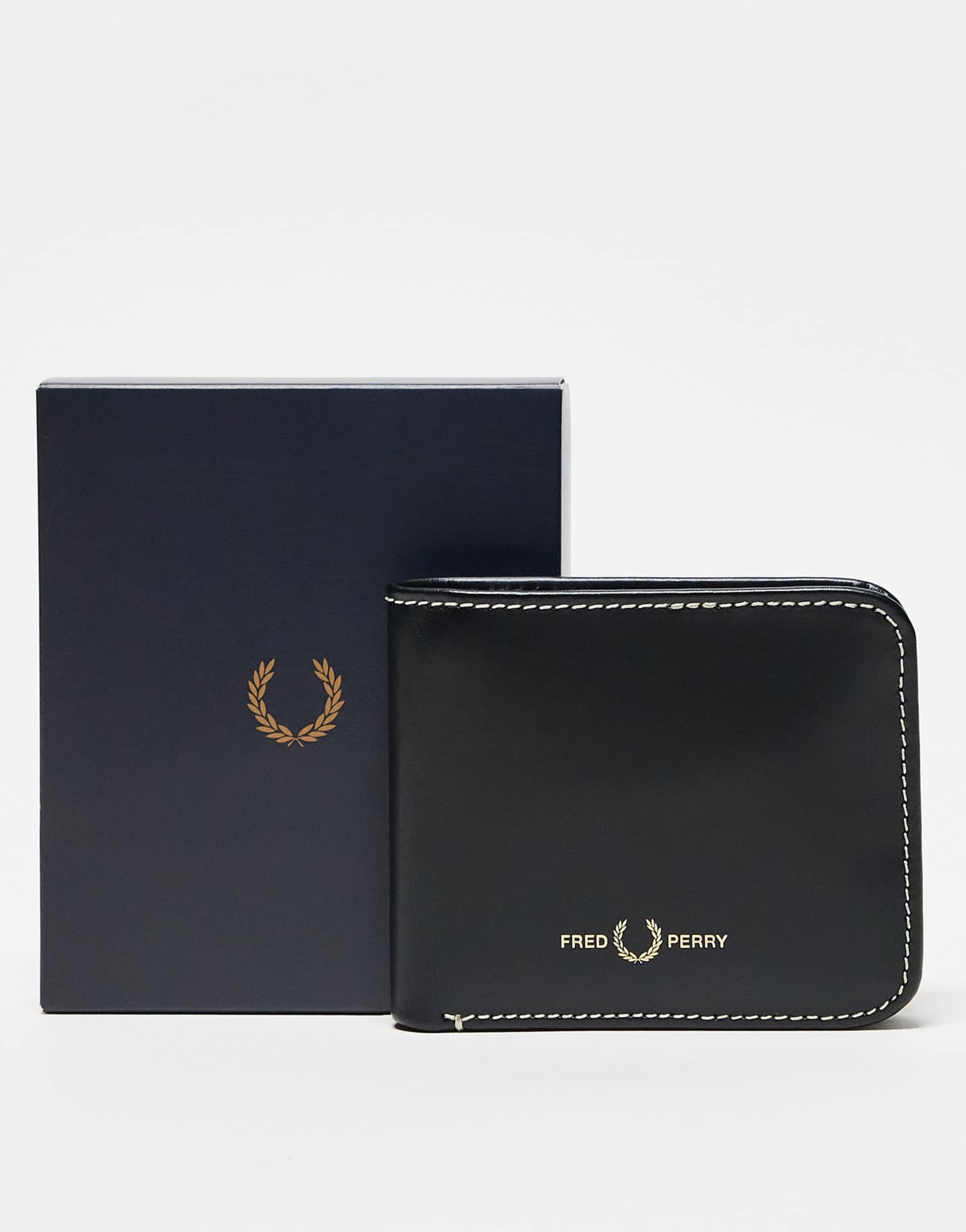 Двойной кожаный бумажник Fred Perry box черного цвета