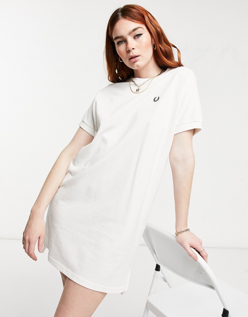 Fred Perry boxy pique tshirt dress in white