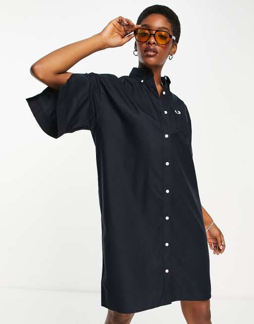 Fred Perry boxy shirt dress with split sleeves in navy