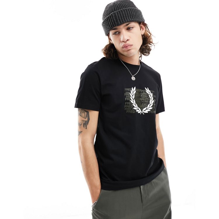 Fred Perry branded front graphic t-shirt in black