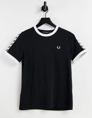 Fred Perry branded taped short sleeve t-shirt in black