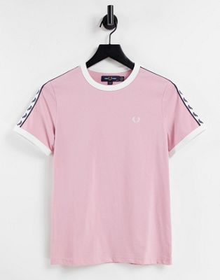 Fred Perry branded taped short sleeve t-shirt in pink