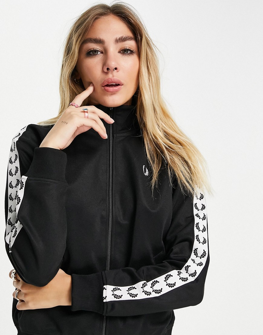 Fred Perry Cropped Taped Track Jacket In Black | ModeSens