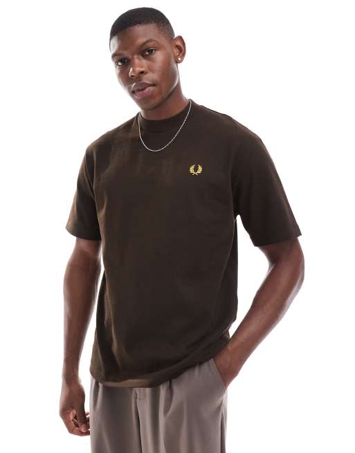 Fred Perry – Brązowy gruby T-shirt oversize