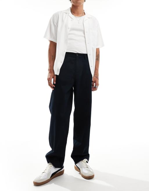 Fred Perry - Broek met rechte pijpen van keperstof in marineblauw 