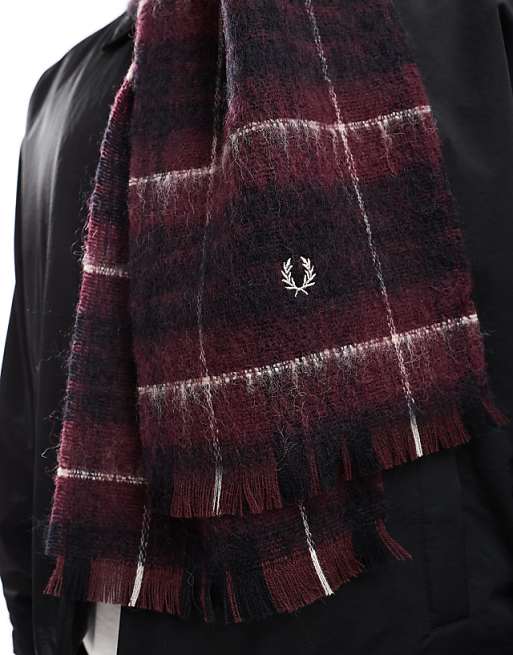 Fred Perry brushed wool tartan scarf in red | ASOS Fred Perry brushed wool tartan scarf in red | ASOS