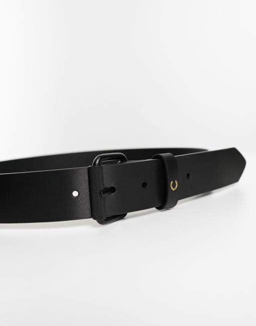 Fred Perry burnished leather belt in black