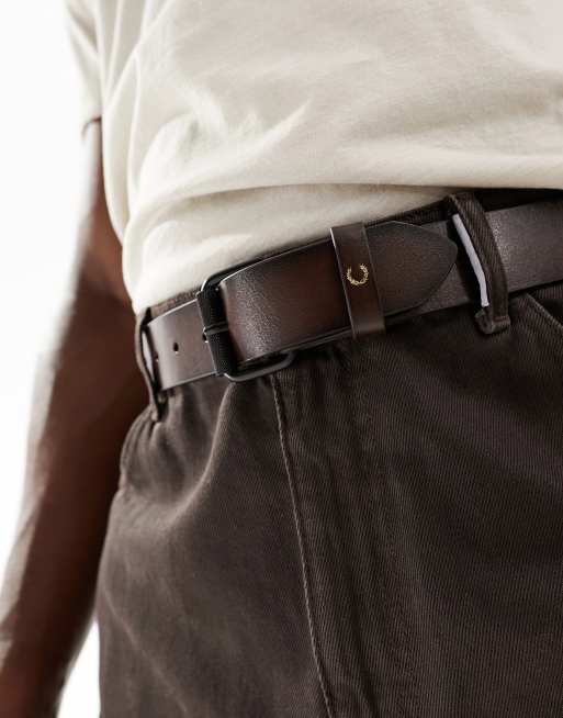 Fred Perry burnished leather belt in brown | ASOS