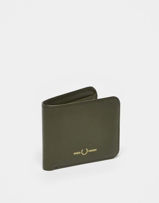 Fred Perry burnished leather bifold wallet in green