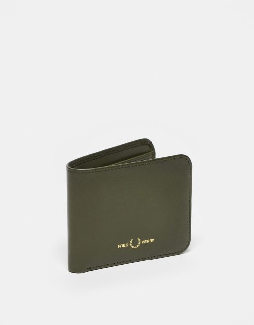 Fred Perry burnished leather bifold wallet in green