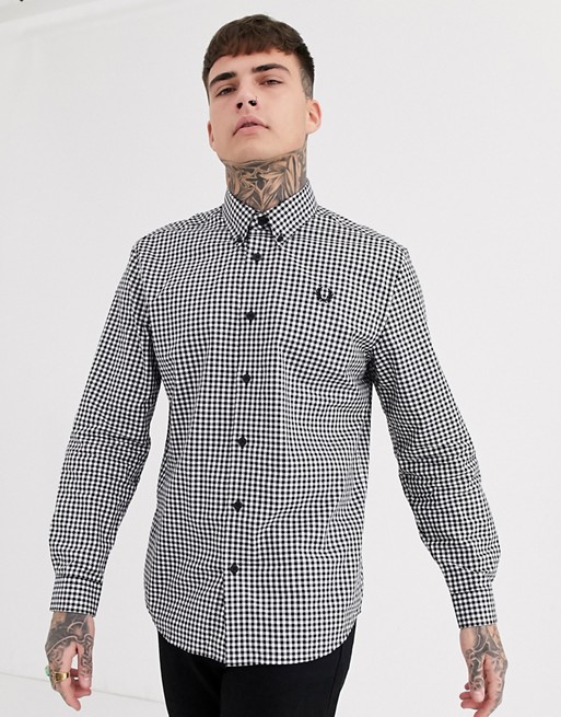 Fred Perry button down collar gingham shirt in black and white