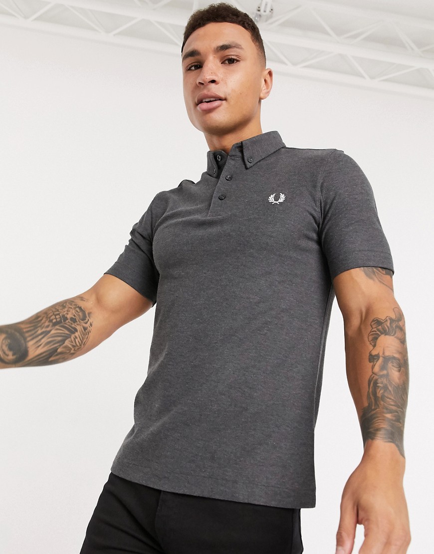 FRED PERRY BUTTON DOWN POLO IN DARK GRAY-GREY,M8543 829